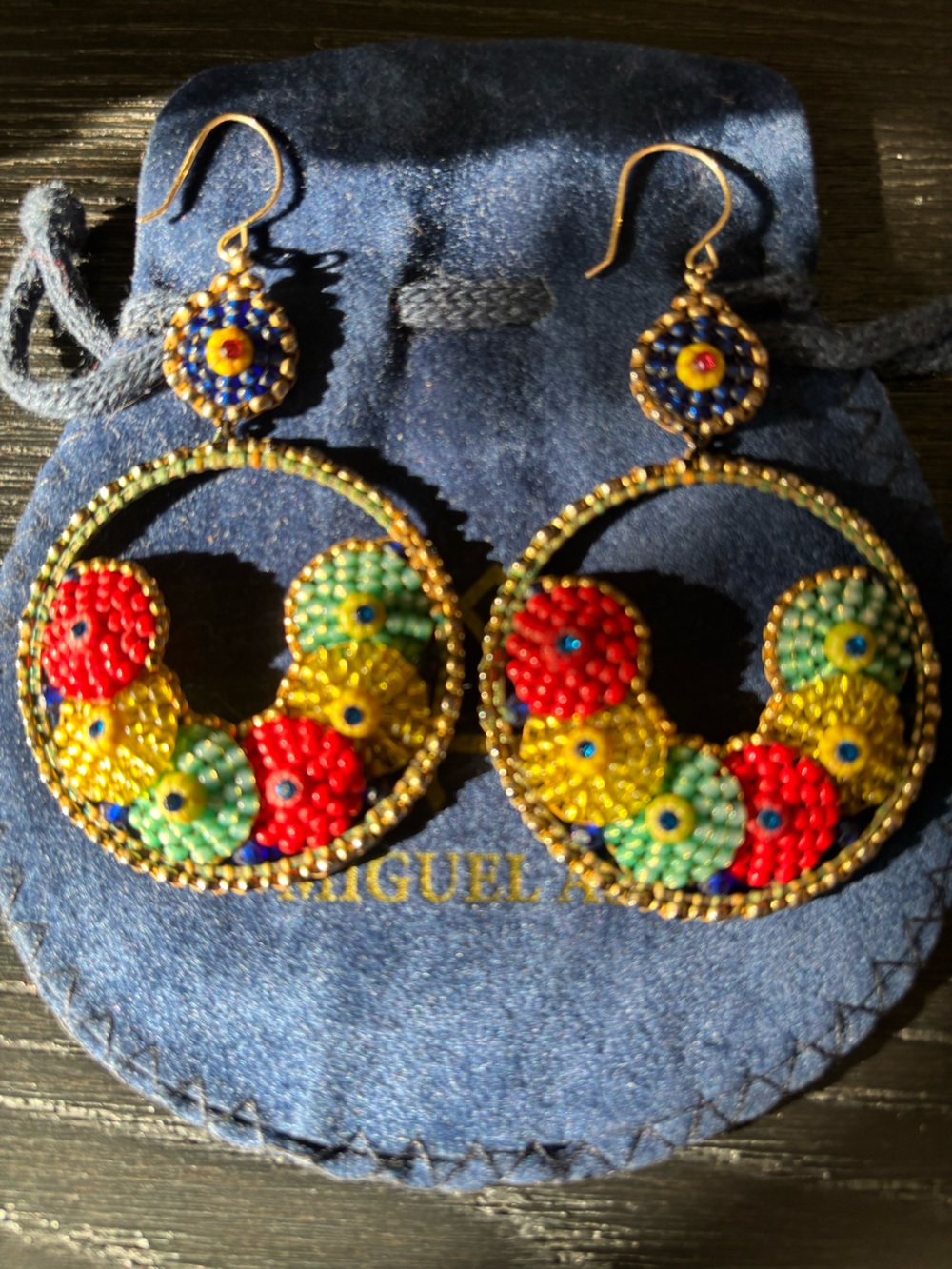 Miguel Ases Multicolor Beaded Hoop Drop Earrings